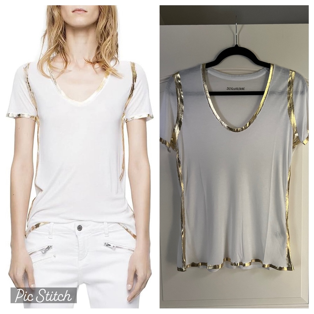 NWOT Zadig & Voltaire Tino Blanc w/ Gold Foil tee